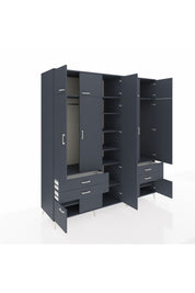 Kronos Dolap 12 Raflı 4 Çekmeceli 2 Askılı 220x59x243 Antrasit-Antrasit/Antrasit