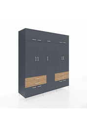 Kronos Dolap 12 Raflı 4 Çekmeceli 2 Askılı 220x59x243 Antrasit-Antrasit/Çam