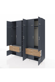 Kronos Dolap 12 Raflı 4 Çekmeceli 2 Askılı 220x59x243 Antrasit-Antrasit/Çam