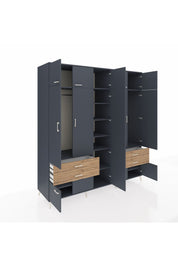 Kronos Dolap 12 Raflı 4 Çekmeceli 2 Askılı 220x59x243 Antrasit-Antrasit/Çam