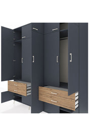 Kronos Dolap 12 Raflı 4 Çekmeceli 2 Askılı 220x59x243 Antrasit-Antrasit/Çam