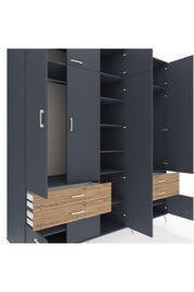 Kronos Dolap 12 Raflı 4 Çekmeceli 2 Askılı 220x59x243 Antrasit-Antrasit/Çam