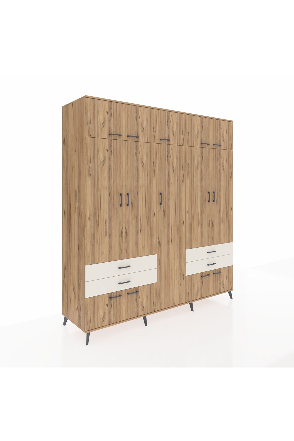 Kronos Dolap 12 Raflı 4 Çekmeceli 2 Askılı 220x59x243 Çam-Çam/Aytaşı