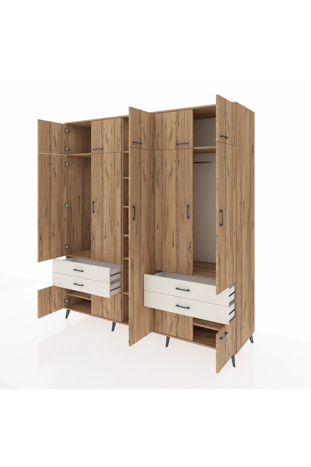 Kronos Dolap 12 Raflı 4 Çekmeceli 2 Askılı 220x59x243 Çam-Çam/Aytaşı