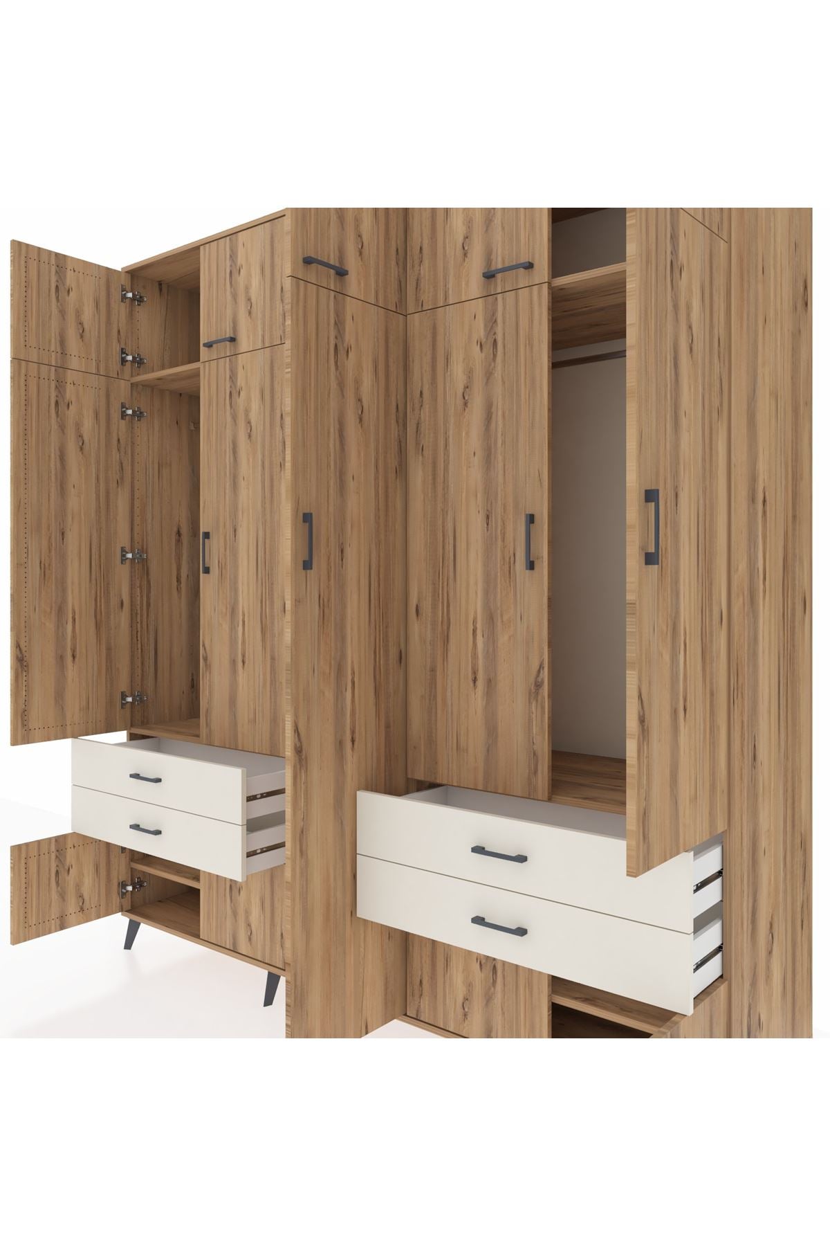 Kronos Dolap 12 Raflı 4 Çekmeceli 2 Askılı 220x59x243 Çam-Çam/Aytaşı