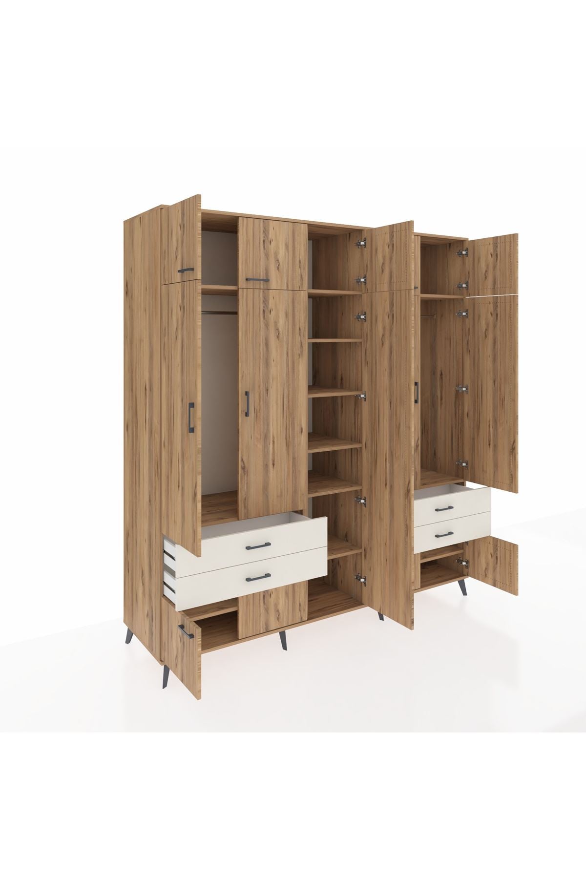 Kronos Dolap 12 Raflı 4 Çekmeceli 2 Askılı 220x59x243 Çam-Çam/Aytaşı