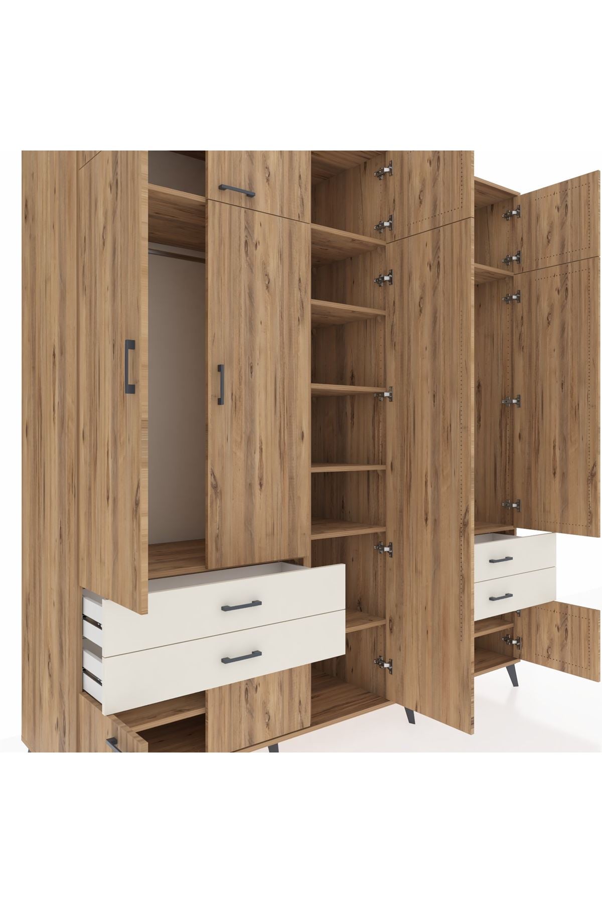 Kronos Dolap 12 Raflı 4 Çekmeceli 2 Askılı 220x59x243 Çam-Çam/Aytaşı