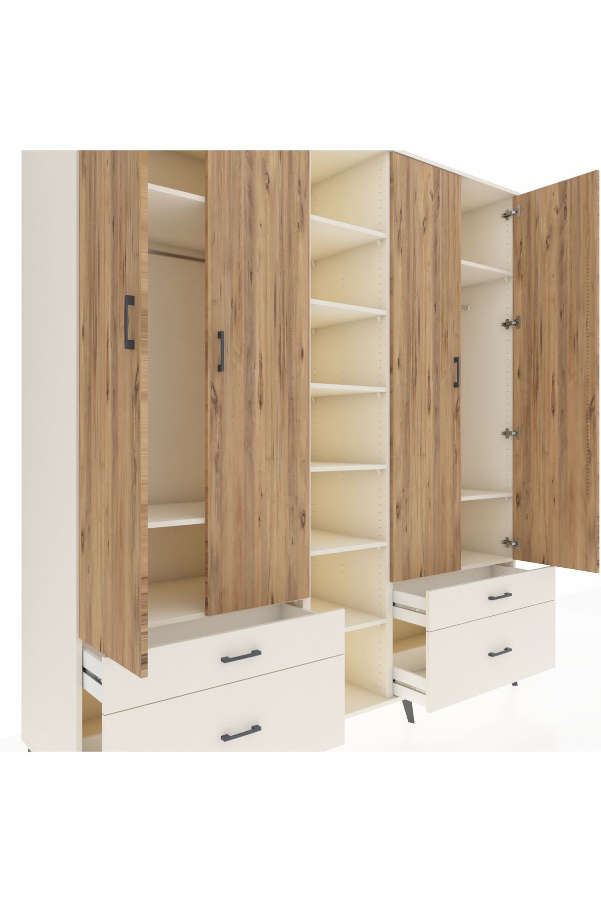 Kronos Dolap 12 Raflı 4 Çekmeceli 2 Askılı 220x59x243 Aytaşı-Çam/Aytaşı