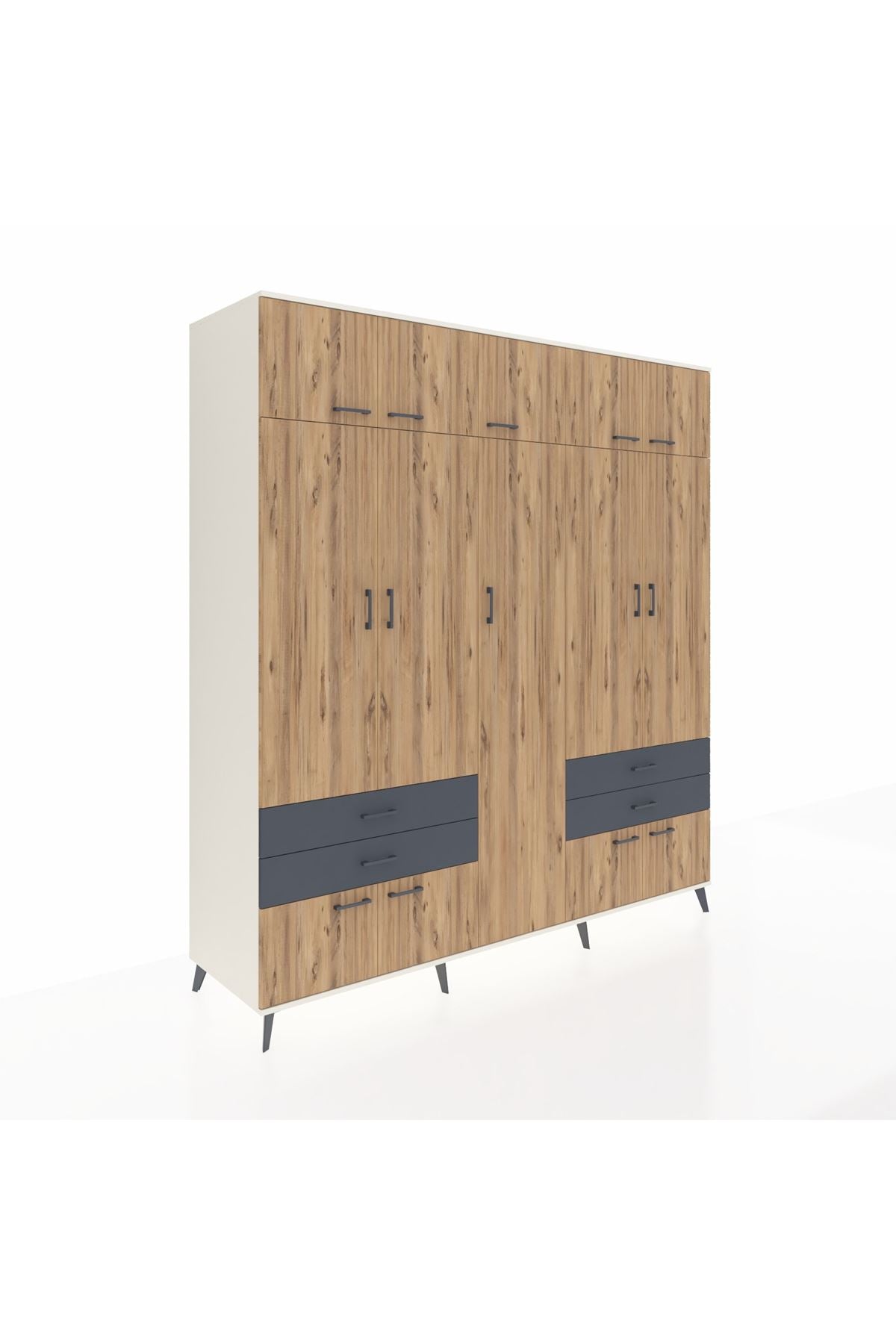 Kronos Dolap 12 Raflı 4 Çekmeceli 2 Askılı 220x59x243 Aytaşı-Çam/Antrasit