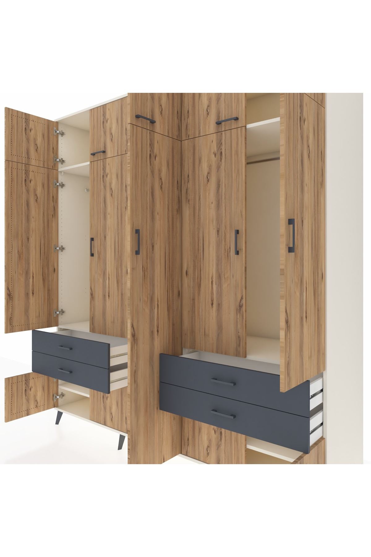 Kronos Dolap 12 Raflı 4 Çekmeceli 2 Askılı 220x59x243 Aytaşı-Çam/Antrasit