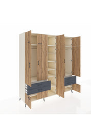 Kronos Dolap 12 Raflı 4 Çekmeceli 2 Askılı 220x59x243 Aytaşı-Çam/Antrasit