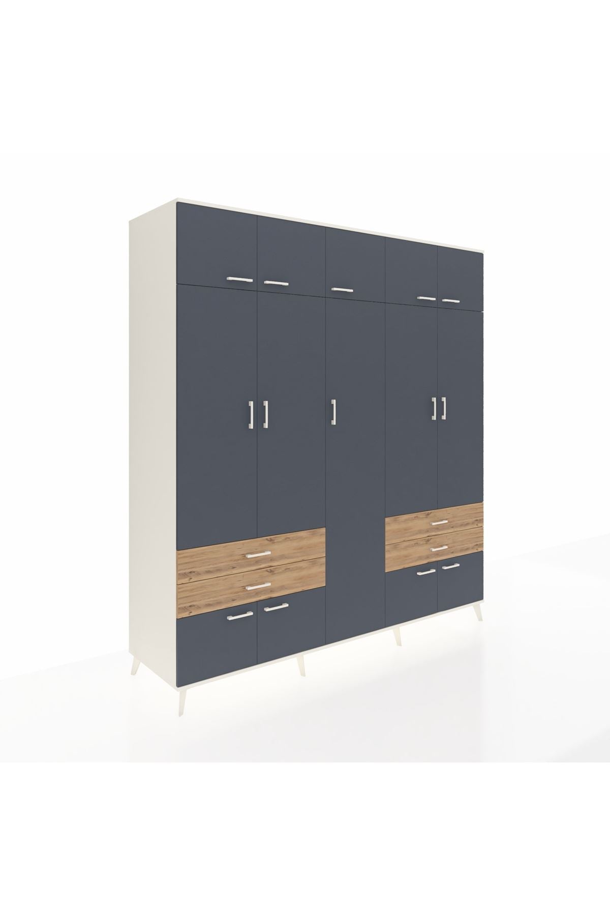 Kronos Dolap 12 Raflı 4 Çekmeceli 2 Askılı 220x59x243 Aytaşı-Antrasit/Çam