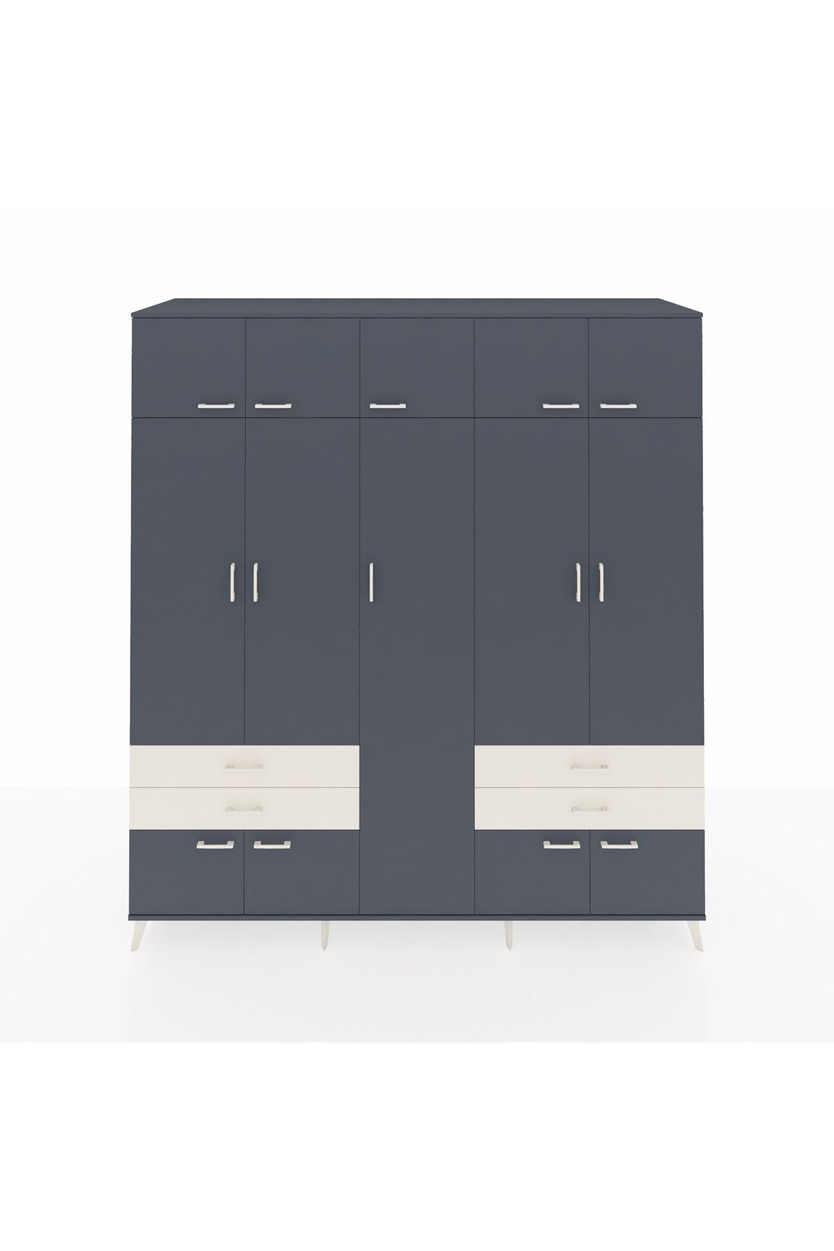 Kronos Dolap 12 Raflı 4 Çekmeceli 2 Askılı 220x59x243 Antrasit-Antrasit/Aytaşı