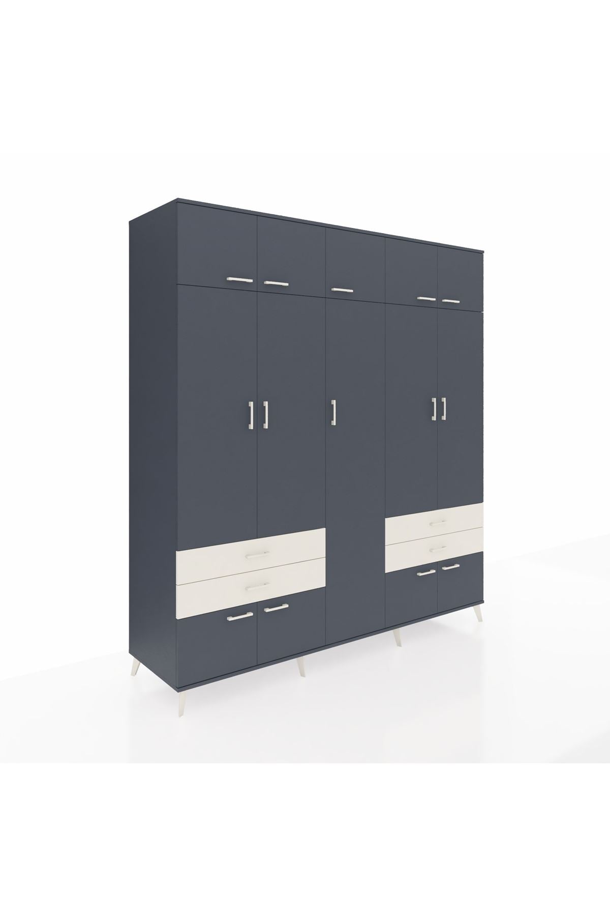 Kronos Dolap 12 Raflı 4 Çekmeceli 2 Askılı 220x59x243 Antrasit-Antrasit/Aytaşı
