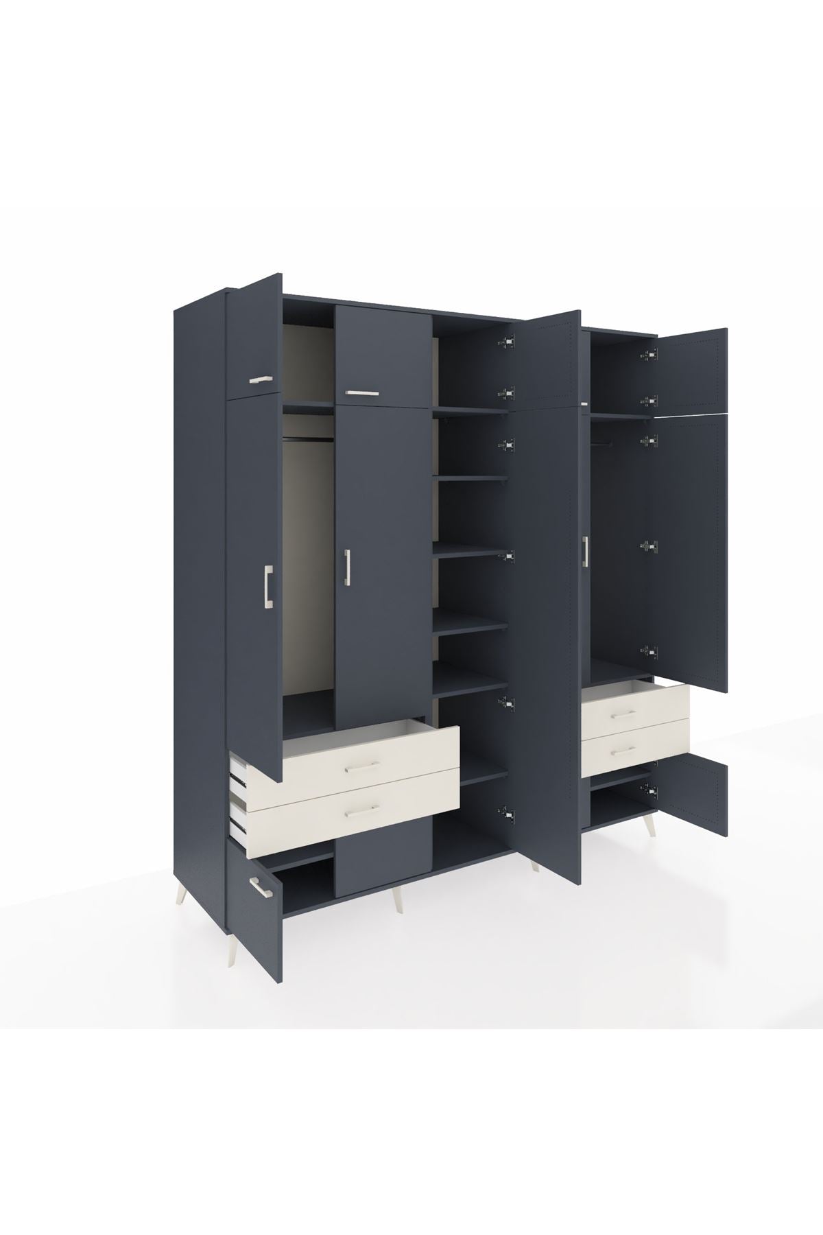 Kronos Dolap 12 Raflı 4 Çekmeceli 2 Askılı 220x59x243 Antrasit-Antrasit/Aytaşı