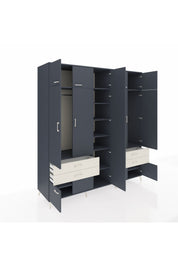 Kronos Dolap 12 Raflı 4 Çekmeceli 2 Askılı 220x59x243 Antrasit-Antrasit/Aytaşı