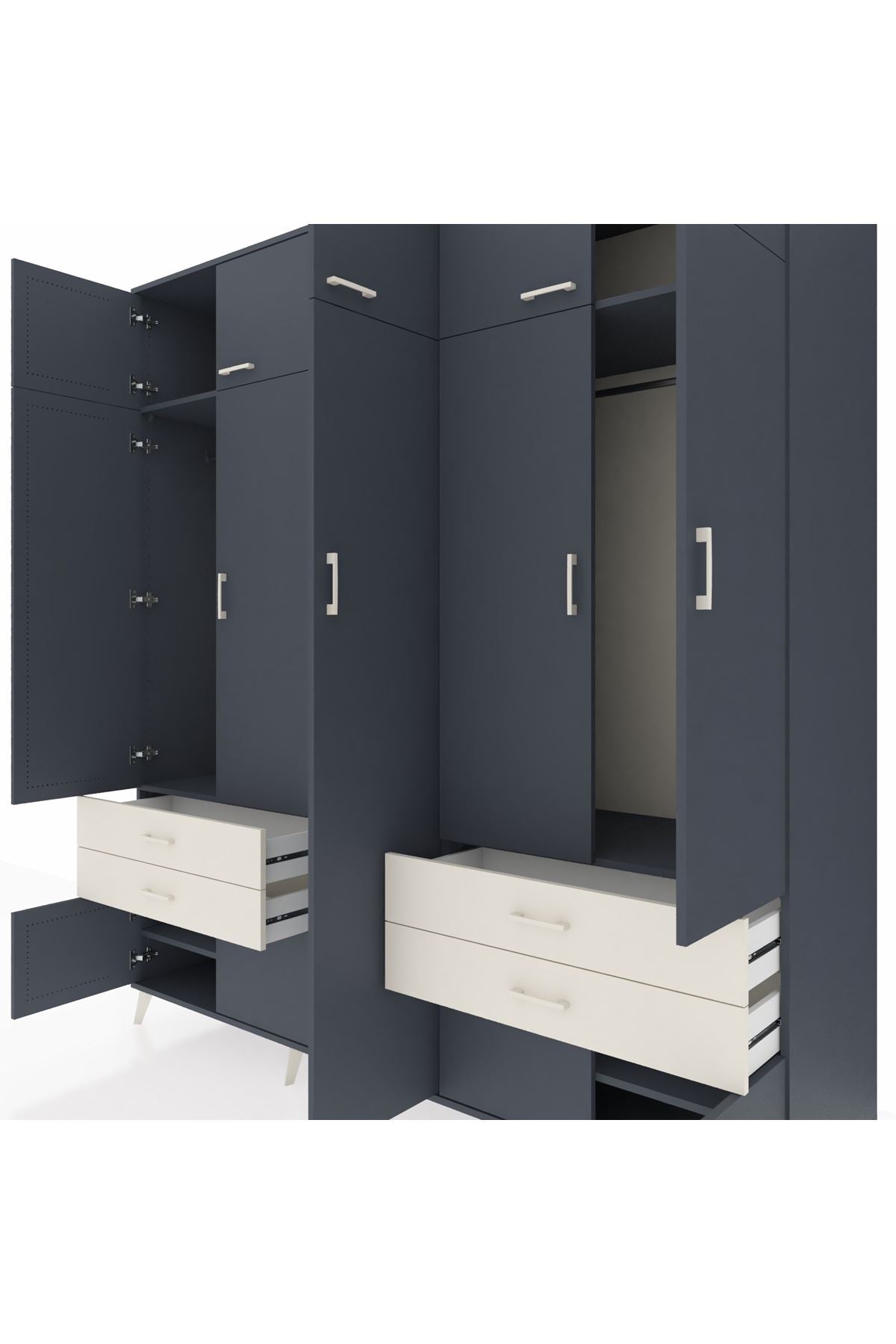 Kronos Dolap 12 Raflı 4 Çekmeceli 2 Askılı 220x59x243 Antrasit-Antrasit/Aytaşı