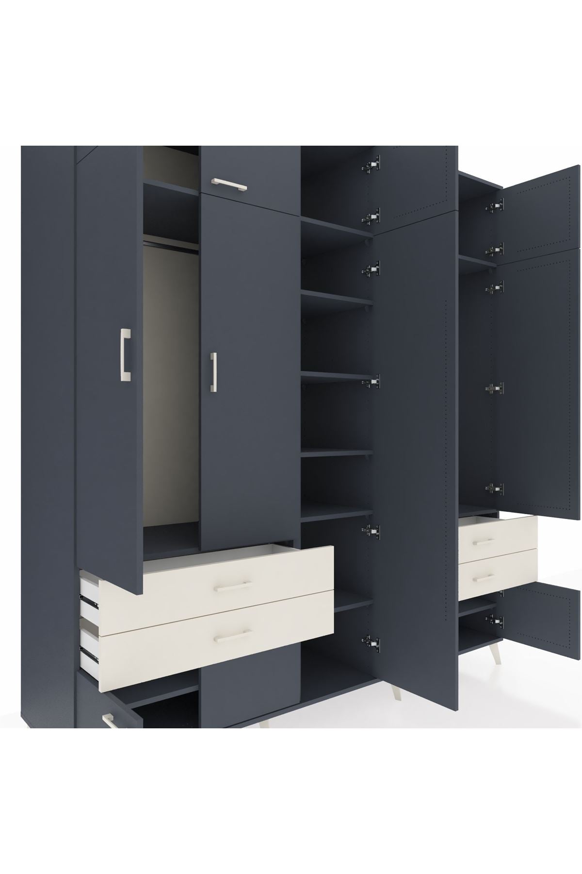 Kronos Dolap 12 Raflı 4 Çekmeceli 2 Askılı 220x59x243 Antrasit-Antrasit/Aytaşı