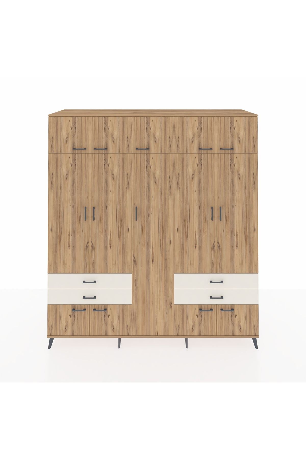 Kronos Dolap 12 Raflı 4 Çekmeceli 2 Askılı 220x59x243 Çam-Çam/Aytaşı