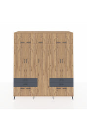 Kronos Dolap 12 Raflı 4 Çekmeceli 2 Askılı 220x59x243 Çam-Çam/Antrasit