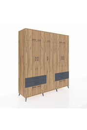 Kronos Dolap 12 Raflı 4 Çekmeceli 2 Askılı 220x59x243 Çam-Çam/Antrasit