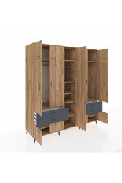 Kronos Dolap 12 Raflı 4 Çekmeceli 2 Askılı 220x59x243 Çam-Çam/Antrasit