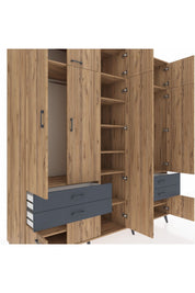 Kronos Dolap 12 Raflı 4 Çekmeceli 2 Askılı 220x59x243 Çam-Çam/Antrasit