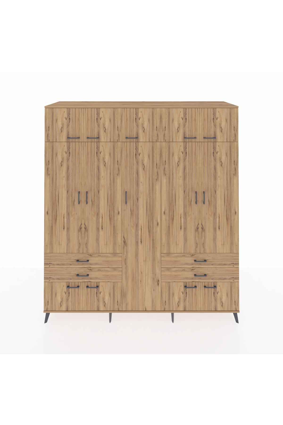 Kronos Dolap 12 Raflı 4 Çekmeceli 2 Askılı 220x59x243 Çam-Çam/Çam