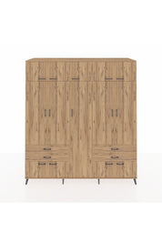 Kronos Dolap 12 Raflı 4 Çekmeceli 2 Askılı 220x59x243 Çam-Çam/Çam