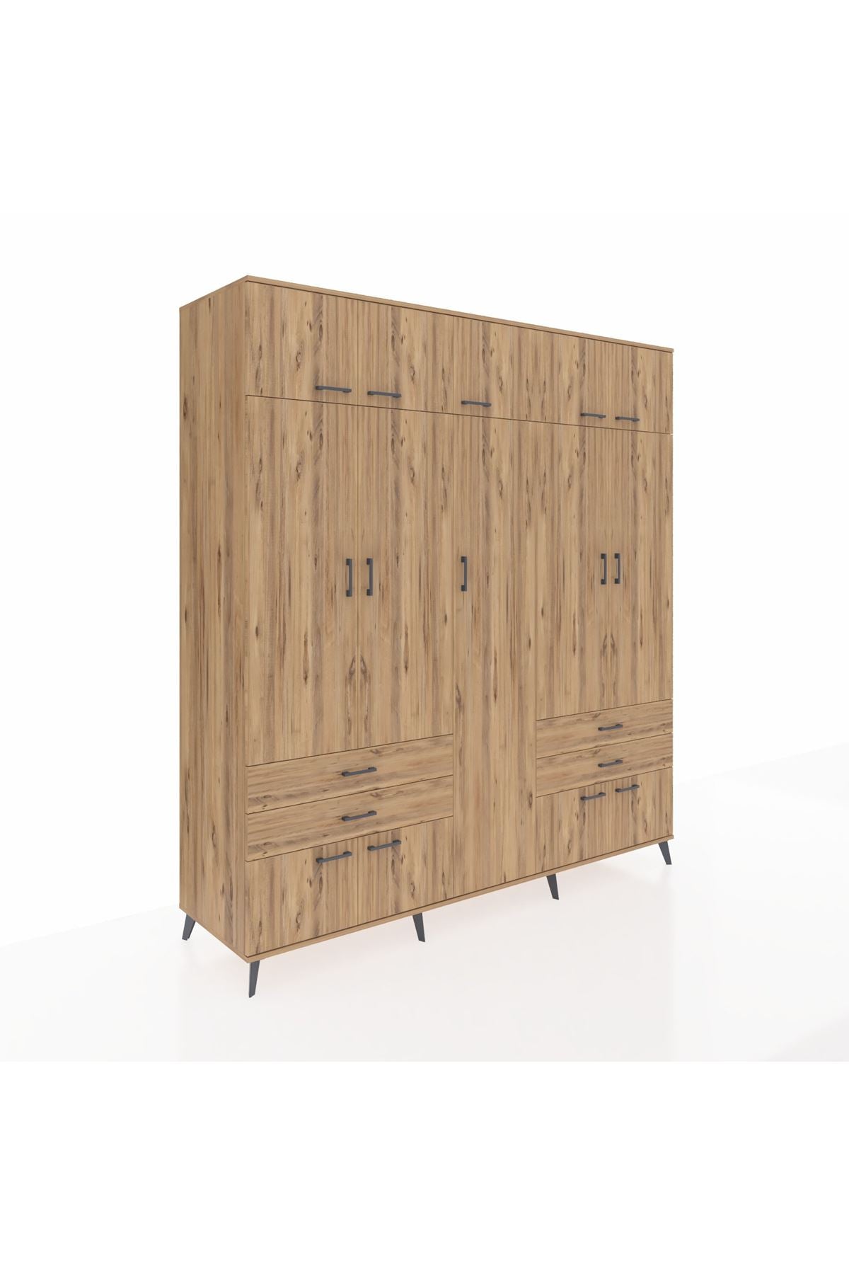 Kronos Dolap 12 Raflı 4 Çekmeceli 2 Askılı 220x59x243 Çam-Çam/Çam