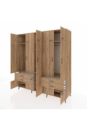 Kronos Dolap 12 Raflı 4 Çekmeceli 2 Askılı 220x59x243 Çam-Çam/Çam
