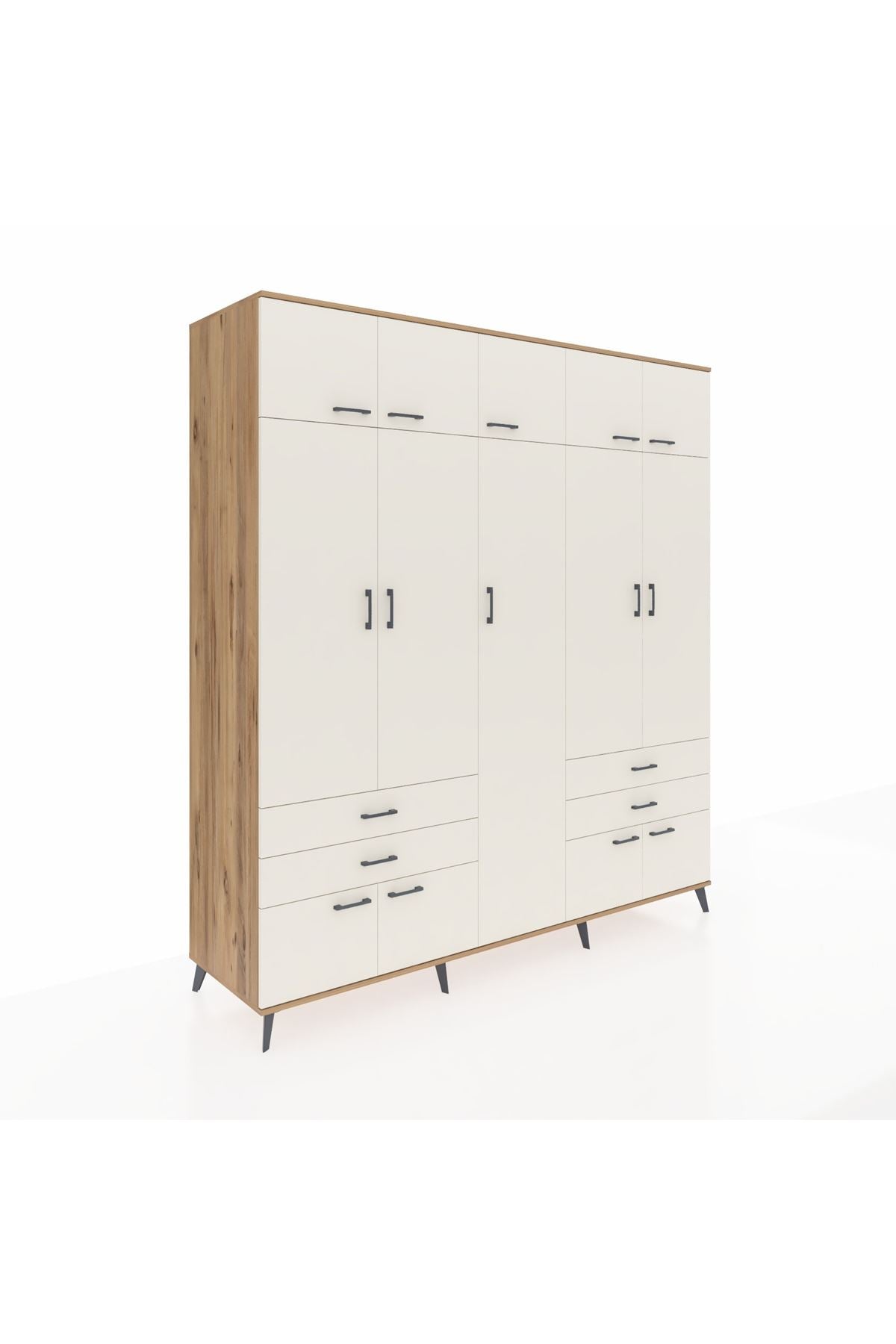 Kronos Dolap 12 Raflı 4 Çekmeceli 2 Askılı 220x59x243 Çam-Aytaşı/Aytaşı