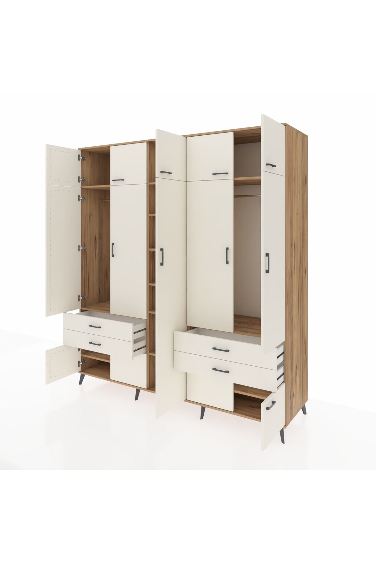 Kronos Dolap 12 Raflı 4 Çekmeceli 2 Askılı 220x59x243 Çam-Aytaşı/Aytaşı