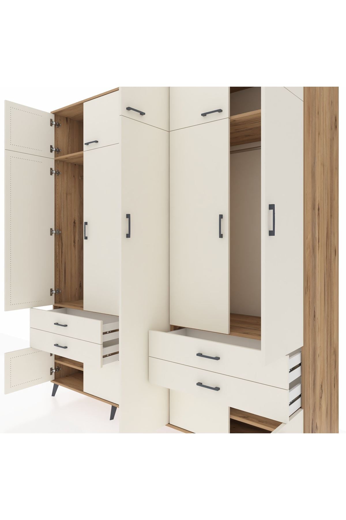 Kronos Dolap 12 Raflı 4 Çekmeceli 2 Askılı 220x59x243 Çam-Aytaşı/Aytaşı