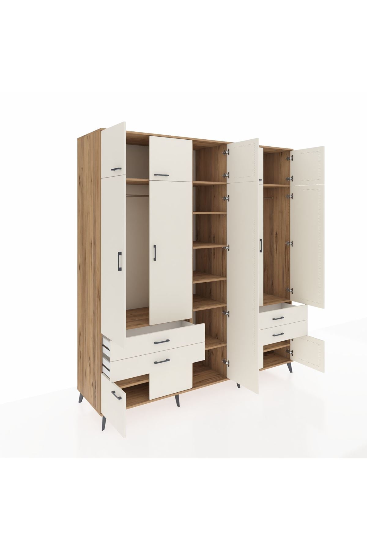 Kronos Dolap 12 Raflı 4 Çekmeceli 2 Askılı 220x59x243 Çam-Aytaşı/Aytaşı