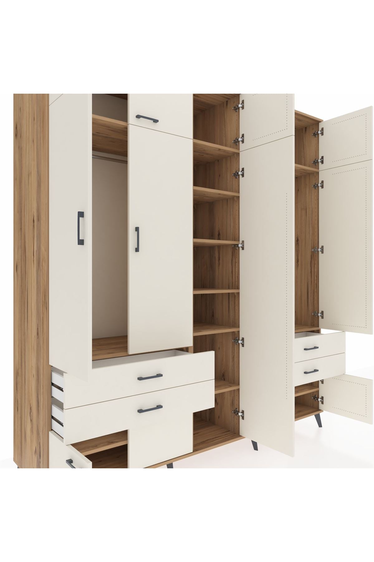 Kronos Dolap 12 Raflı 4 Çekmeceli 2 Askılı 220x59x243 Çam-Aytaşı/Aytaşı