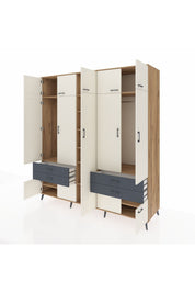 Kronos Dolap 12 Raflı 4 Çekmeceli 2 Askılı 220x59x243 Çam-Aytaşı/Antrasit