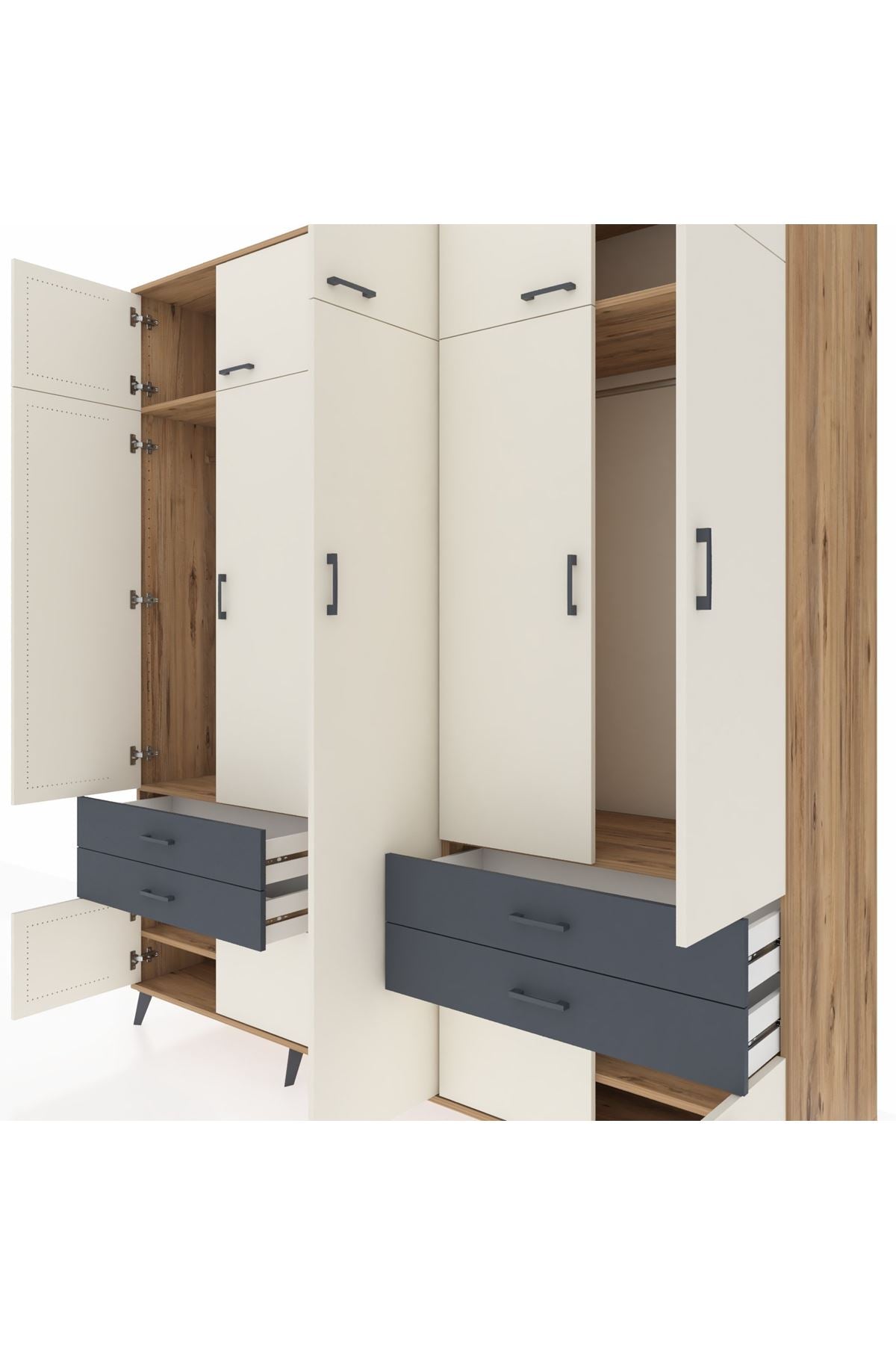 Kronos Dolap 12 Raflı 4 Çekmeceli 2 Askılı 220x59x243 Çam-Aytaşı/Antrasit