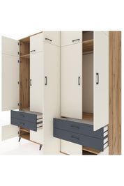 Kronos Dolap 12 Raflı 4 Çekmeceli 2 Askılı 220x59x243 Çam-Aytaşı/Antrasit