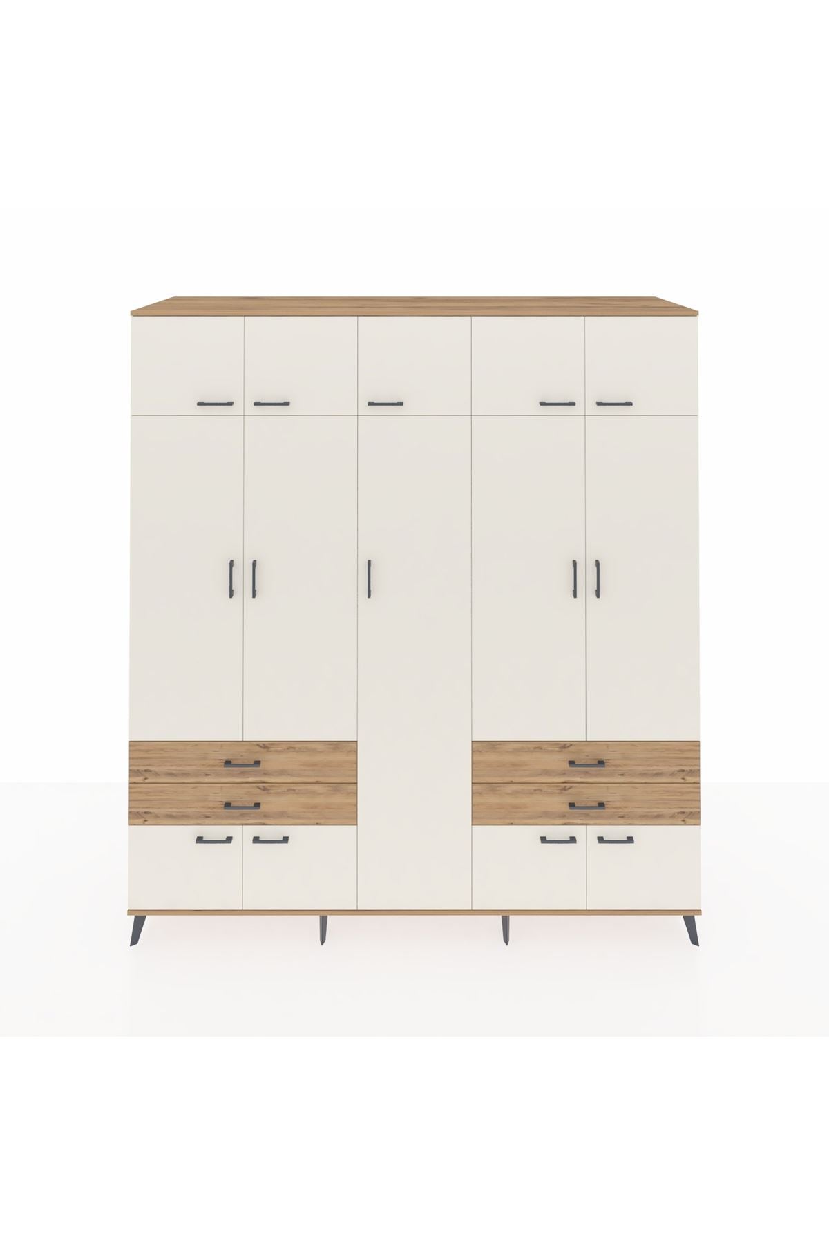 Kronos Dolap 12 Raflı 4 Çekmeceli 2 Askılı 220x59x243 Çam-Aytaşı/Çam