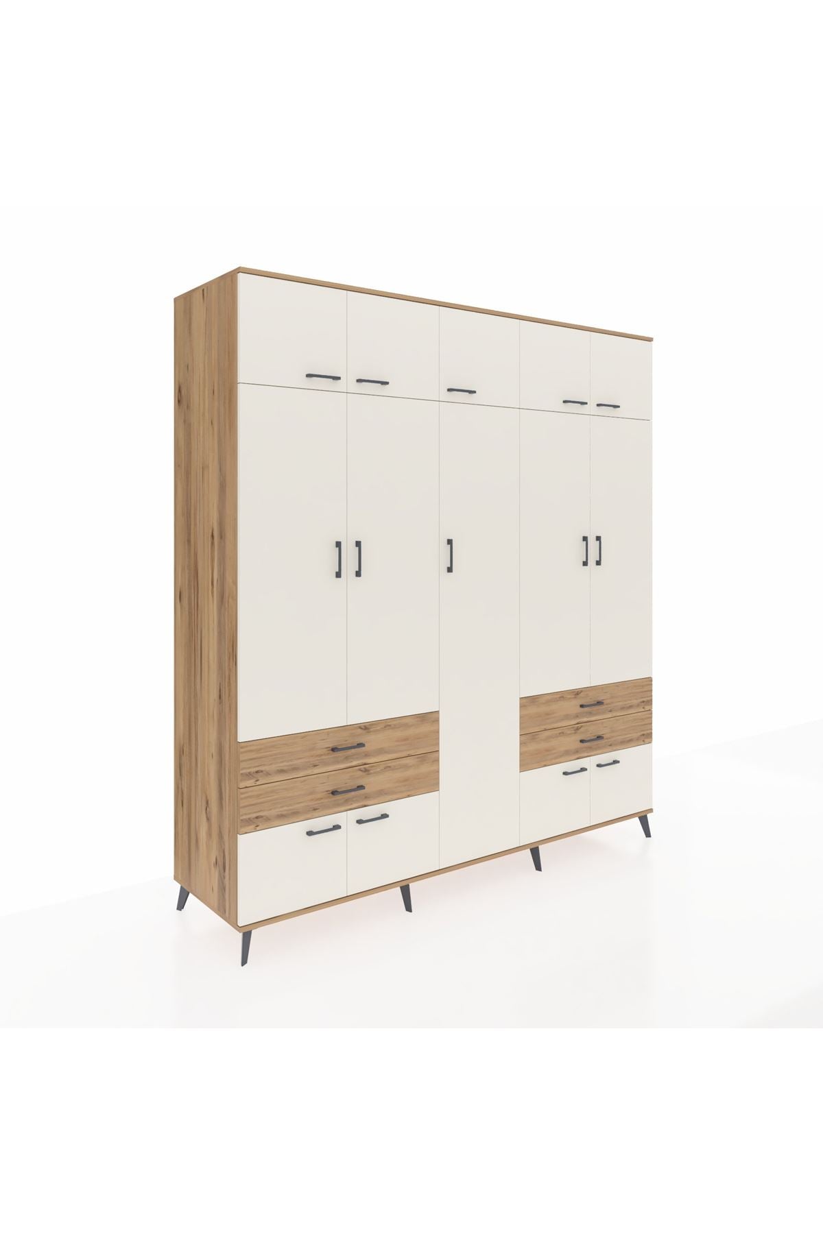 Kronos Dolap 12 Raflı 4 Çekmeceli 2 Askılı 220x59x243 Çam-Aytaşı/Çam