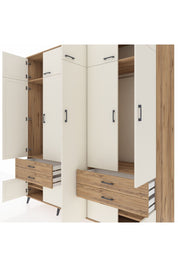 Kronos Dolap 12 Raflı 4 Çekmeceli 2 Askılı 220x59x243 Çam-Aytaşı/Çam