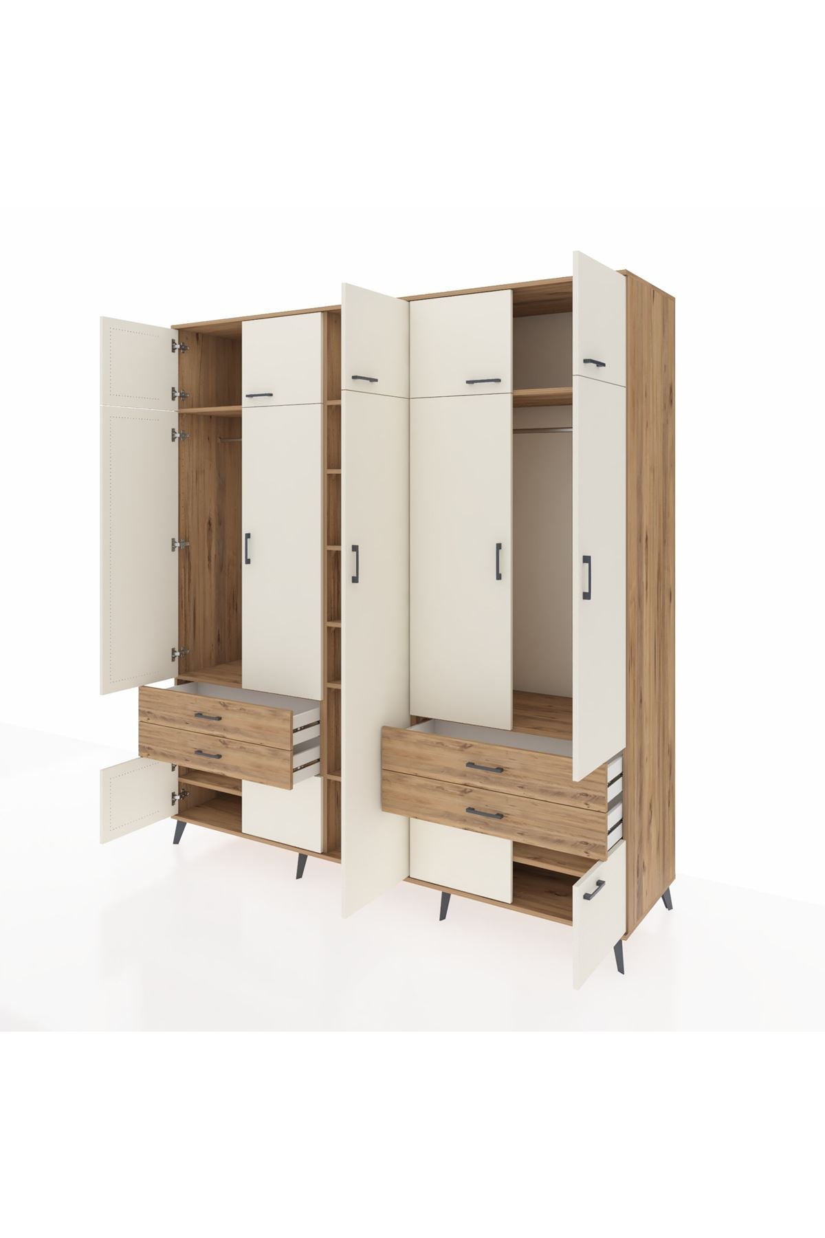 Kronos Dolap 12 Raflı 4 Çekmeceli 2 Askılı 220x59x243 Çam-Aytaşı/Çam