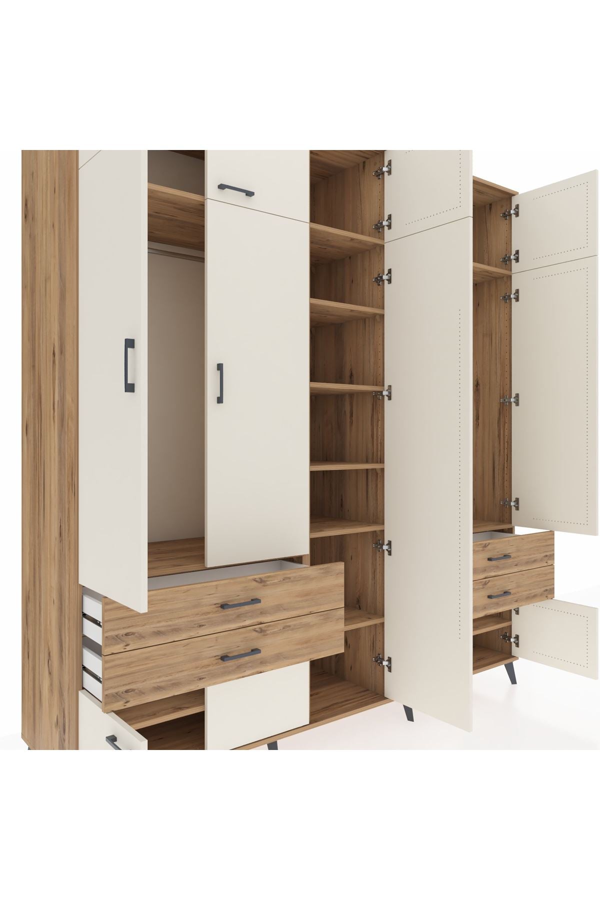 Kronos Dolap 12 Raflı 4 Çekmeceli 2 Askılı 220x59x243 Çam-Aytaşı/Çam