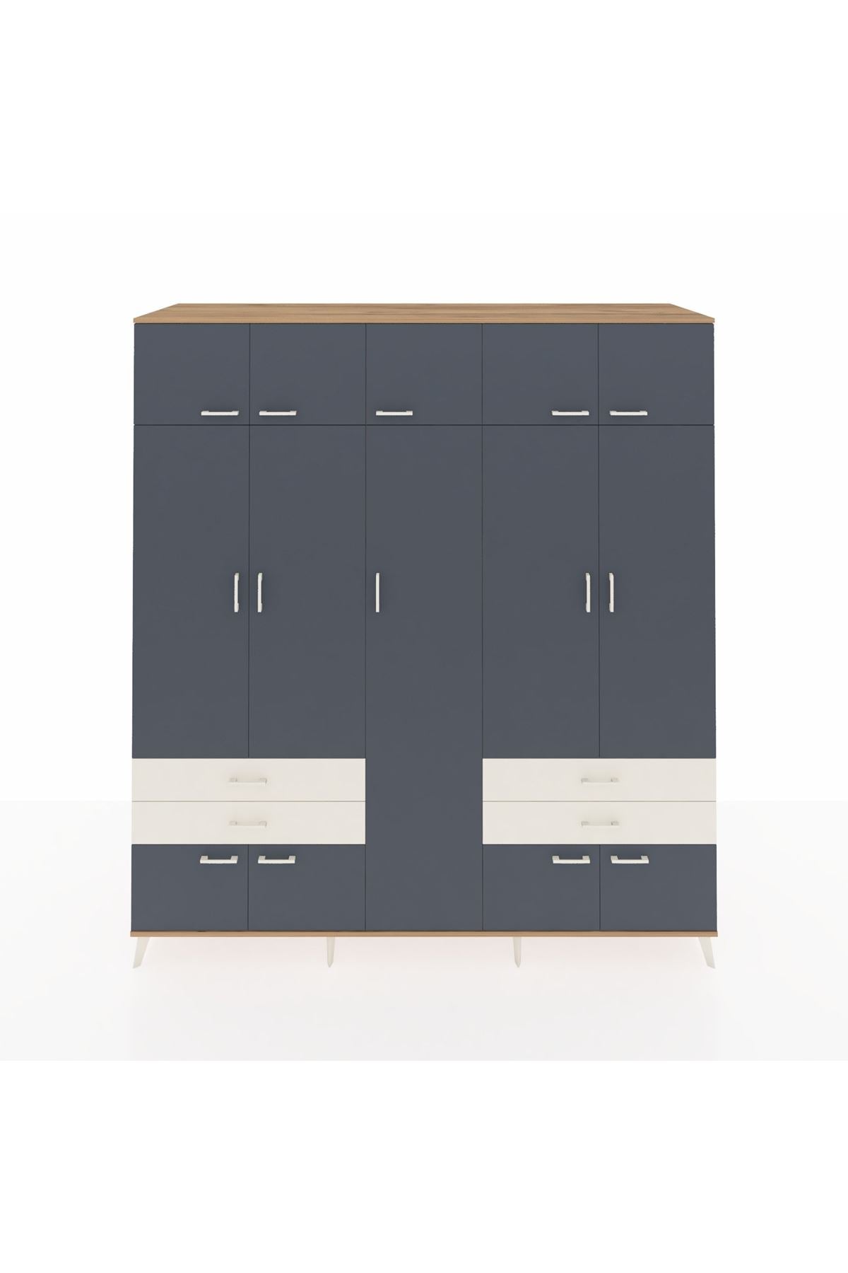 Kronos Dolap 12 Raflı 4 Çekmeceli 2 Askılı 220x59x243 Çam-Antrasit/Aytaşı