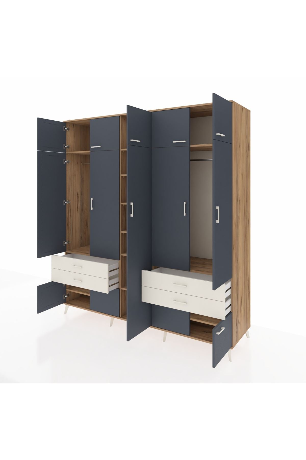 Kronos Dolap 12 Raflı 4 Çekmeceli 2 Askılı 220x59x243 Çam-Antrasit/Aytaşı