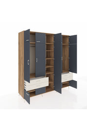 Kronos Dolap 12 Raflı 4 Çekmeceli 2 Askılı 220x59x243 Çam-Antrasit/Aytaşı