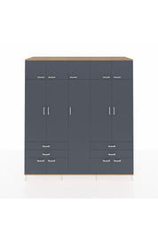 Kronos Dolap 12 Raflı 4 Çekmeceli 2 Askılı 220x59x243 Çam-Antrasit/Antrasit