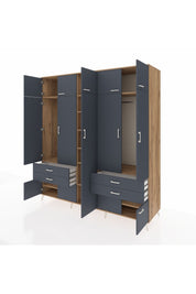 Kronos Dolap 12 Raflı 4 Çekmeceli 2 Askılı 220x59x243 Çam-Antrasit/Antrasit