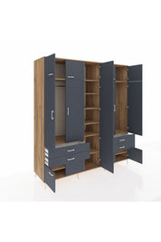 Kronos Dolap 12 Raflı 4 Çekmeceli 2 Askılı 220x59x243 Çam-Antrasit/Antrasit